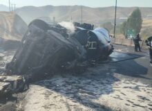 تانکر سوخت در محور ” مریوان – سنندج” واژگون شد
